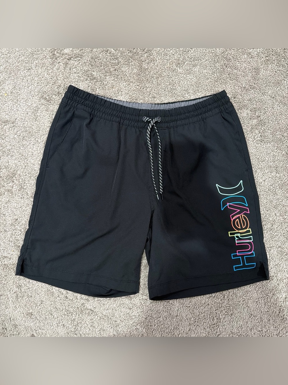 Hurley Men’s Black Athletic Shorts with Multicolor Logo
